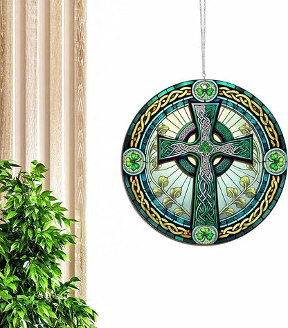 FLAGWIX St Patricks Day Decorations - Double Layered Hanging Suncatcher 6 in for Home Garden Decor - St Patricks Day Decorations, Celtic Cross Home Décor, Irish Gifts for Men Women Friends Family