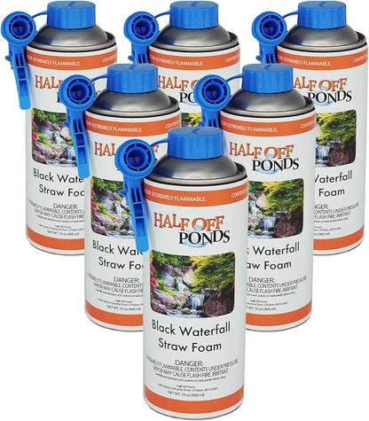 Half Off Ponds Black Waterfall Foam Sealant Spray – 6 Pack Expanding Pond Foam for Koi Ponds, Water Features & Rock Gaps – Foam Filler for Waterfalls – 16oz Straw Can, Waterproof Polyurethane