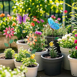Metal Flowers for Outside, 16.15" 4-Pack Metal Colorful Butterfly & Flower Decorative Garden Stakes for Spring Garden Decor, Shaking Head Yard Art Decorations for Patio Lawn Ornaments