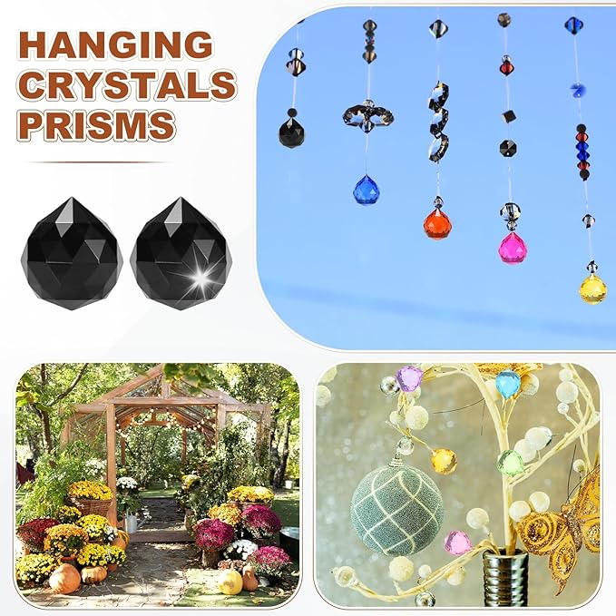 M METERXITY 20-Pack Crystal Ball Prisms, 24mm/0.94 Inch Chandelier Pendant Maker Hanging Crystals Chandelier Prisms for Home/Windows/Garden/DIY Decoration[Black]