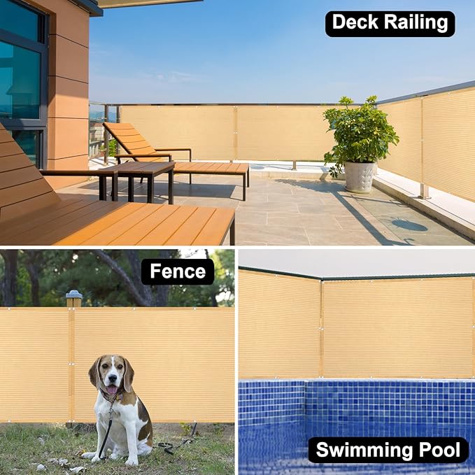 Eden's Decor Balcony Privacy Screen Beige 2'6"x 19' Cover Mesh Windscreen Weather-Resistant UV Protection for Backyard Deck, Patio, Balcony, Pool, Porch, Fence, Railing, Gardening