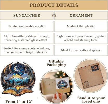 Dragon and Books Bookish Acrylic Suncatcher, Book Suncatchers for Window Hangings, Bookish Gifts for Readers Book Lovers Bookworm, Gift for Mother's Day, Women, Mom, Wife, Grandma