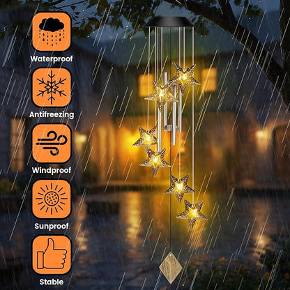 Colingmill Solar Wind Chimes for Outside Waterproof Hanging Wind Chimes Lights Outdoor Decor Yard Garden Gifts for Mother Mom Grandma Wife Neighbors(Star,Warm Colored Lights)