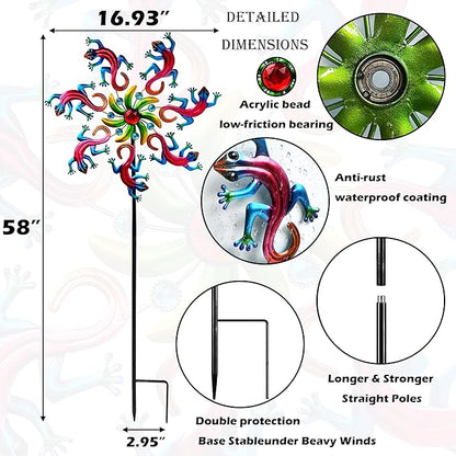 58" Lizard Wind Spinner with Metal Garden Stake, Larger Wind Sculptures for Yard and Garden Lawn Patio Decor(Purple-red)