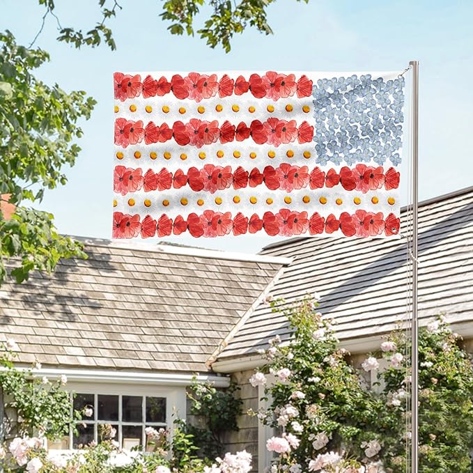 AVOIN colorlife Myosotis Poppy Memorial Day House Flag 3x5 FT Double Sided Outside, Patriotic American Flag Yard Outdoor Decoration