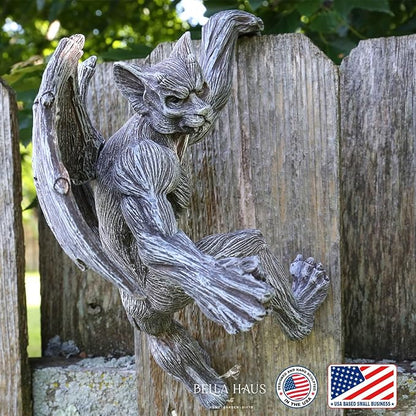 Dragon Winged Gargoyle Fence Hanger – Outdoor Wall Decor- Detailed Fence Topper Hanging Statue- Gothic Climbing Grotesque Dragon for Fence, Garden Patio, Porch (10" Gargoyle)