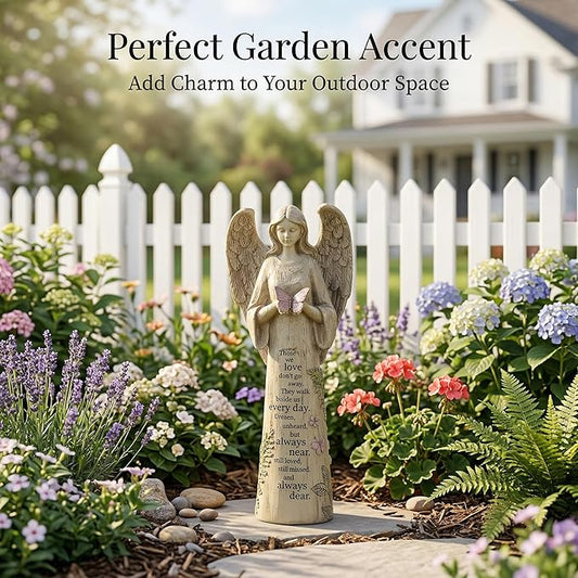 DUSVALLY 10" H Resin Angel Statue, Garden Figurine Outdoor Decoration Waterproof Sculpture for Yard Lawn Porch, Healing Gift