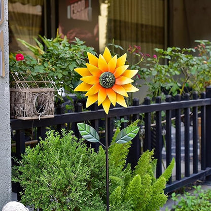 Sunflower Wind Spinner Outdoor, Metal Wind Sculptures with Stake, Outdoor Windmill Flower Pinwheels Decorations for Yard Garden Lawn Patio Decor 46 * 10 inchs