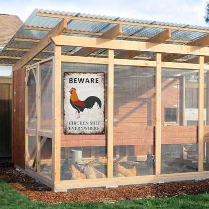 Beware Chicken Shit Everywhere Vintage Metal Sign Retro Wall Decor for Chicken Coop Farmhouse Wall Decor Funny Coop Garden Man Cave Farm Outdoor Decorations Chicken Coop Accessories 12x8 Inch
