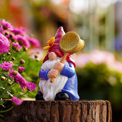 Garden Gnome Statue with Butterfly Net - Hand-Painted Resin Figurine 6.1in, Weatherproof Outdoor Decor for Patio, Yard, Lawn - Durable Indoor/Outdoor Accent, Gift for Mom,Women