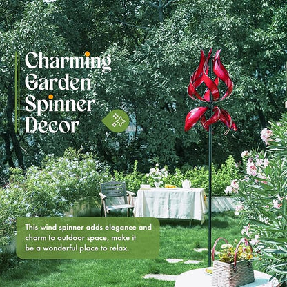 Large Garden Wind Spinner - Tulip Outdoor Yard Wind Sculptures & Spinners, Garden Decor Gift Ideas for Mother, Birthday, Housewarming (Dia19 x H87”)