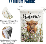 Floral Highland Cow Garden Flag Spring Summer House Flags 28x40 Double Sided Flower Funny Farmhouse Yard Flags for Outside Large Farm Outdoor Welcome Flags
