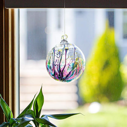 Luke Adams Glass | 4" Large Glass Tree of Life | Handmade Ornament | Hanging Garden Gazing Ball | Indoor Outdoor Home Décor | (Pink Violet Teal)