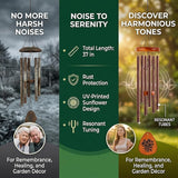 37" Matte Textured Aluminum Wind Chimes for Outdoor Patio & Garden – Large Modern Black Wind Chime with Deep Soft Tone, Thoughtful Home Gift (Brown, 37")