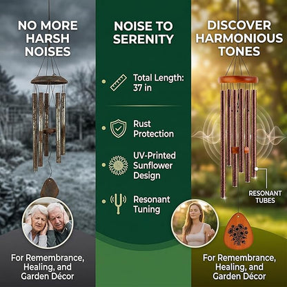 37" Matte Textured Aluminum Wind Chimes for Outdoor Patio & Garden – Large Modern Black Wind Chime with Deep Soft Tone, Thoughtful Home Gift (Brown, 37")