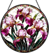 Iris Floral Stained Glass Sun Catcher Window Hanging,Handmade Suncatcher Window Art for Home Decor and Garden,Thoughtful Gift for Mom, Grandma or Nana