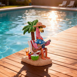 TERESA'S COLLECTIONS Pink Flamingo Garden Decor with Solar Light, Flamingo Summer Outdoor Decor, Chill Hawaiian Relaxed Beach Tropical Resin Garden Statues for Porch Lawn Yard 7.3"