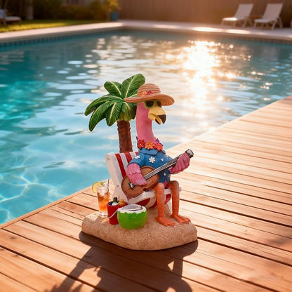 TERESA'S COLLECTIONS Pink Flamingo Garden Decor with Solar Light, Flamingo Summer Outdoor Decor, Chill Hawaiian Relaxed Beach Tropical Resin Garden Statues for Porch Lawn Yard 7.3"