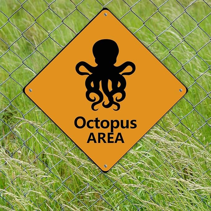 Octopus Crossing Sign Caution OctopusXing Sign Street Sign Wildlife Novelty Road Fence Wall Decor Warning Metal Tin Sign For Indoor Outdoor 12x12in