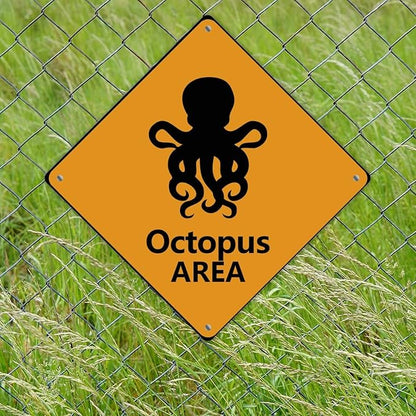 Octopus Crossing Sign Caution OctopusXing Sign Street Sign Wildlife Novelty Road Fence Wall Decor Warning Metal Tin Sign For Indoor Outdoor 12x12in