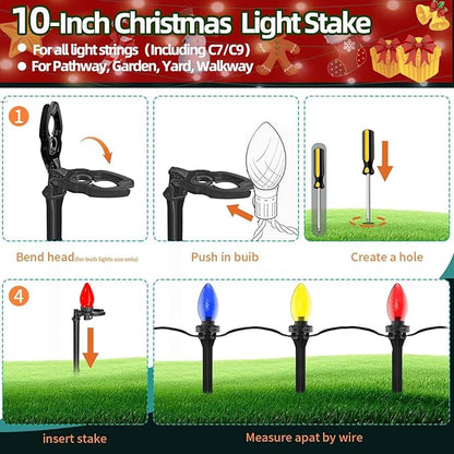 50 Pack Christmas Light Stakes 8.5"-10" for C7 and C9 String Lights,Outdoor Light Stakes, Garden, Lawn, Pathway, Patio, Path, Walkway, Christmas Decoration