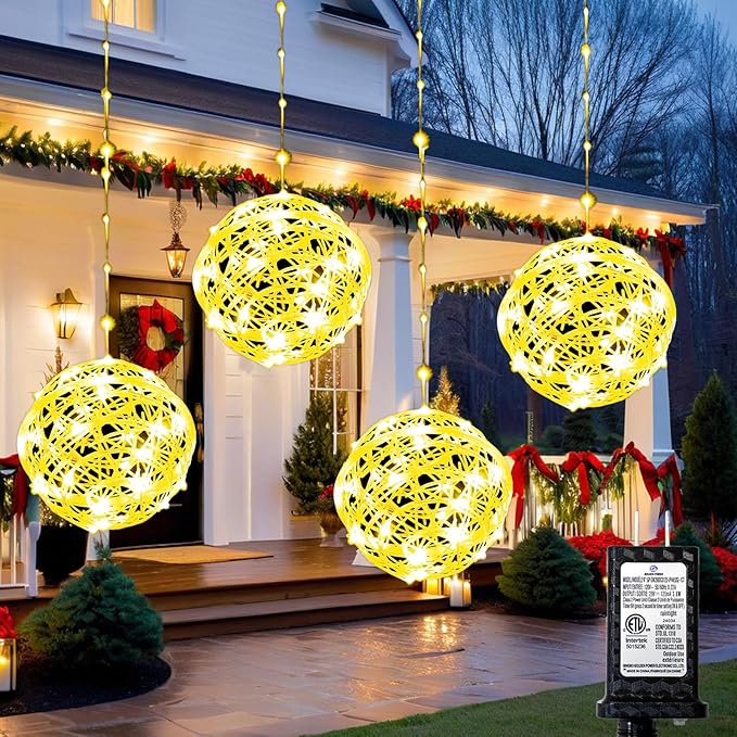 Christmas Ball Lights - 160LED Outdoor Tree Globe String Lights, 8 Modes Waterproof Sphere Lantern Lights, Christmas Decor for Tree Garden Porch (Warm White)