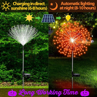 Tujoe 6 Pcs Easter Solar Firework Stake Lights 180 LED 8 Modes Solar Waterproof LED Sparkler Lights Outdoor Decoration for Christmas Holiday Garden Patio Yard Pathway Walkway, Orange, Purple