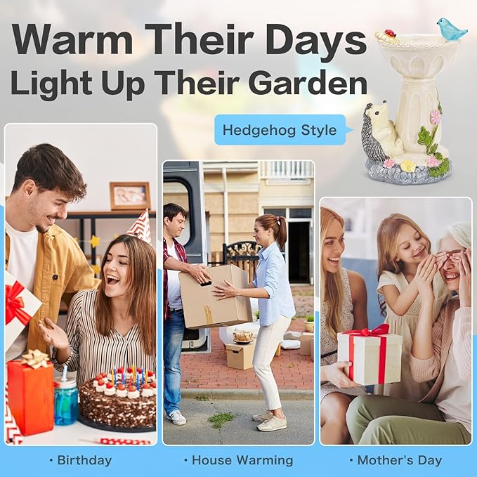 HUYIENO Solar Garden Statue Outdoor Decor Ornament Waterproof Solar Powered LED Lights for Yard, Patio, Lawn Gift for Mom, Women, Housewarming Hedgehog