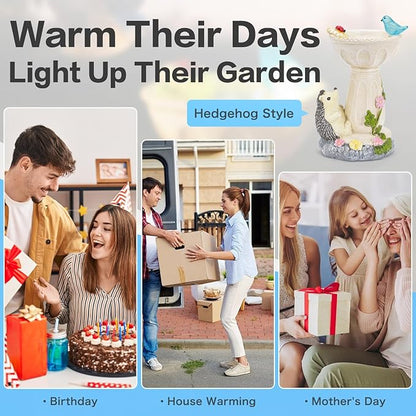 HUYIENO Solar Garden Statue Outdoor Decor Ornament Waterproof Solar Powered LED Lights for Yard, Patio, Lawn Gift for Mom, Women, Housewarming Hedgehog