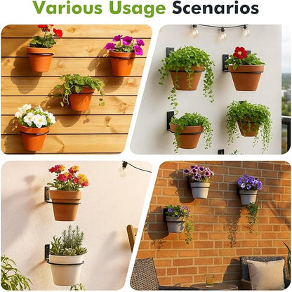 12-Pack 4 Inch Flower Pot Holder Ring Hanging Plant Holder Wall Mount Metal Plant Hangers Indoor Outdoor Planter Hooks Brackets for Patio, Garden, Home, Matte Black