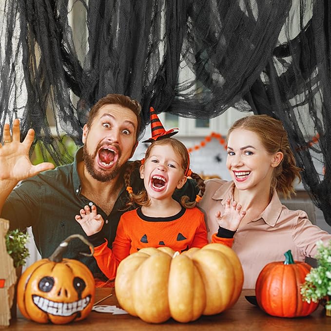 400" x 85" Halloween Creepy Cloth - Large Size Spooky Fabric - Scary Gauze Blood Cloth for Haunted House, Party, Yard Decoration (Black)