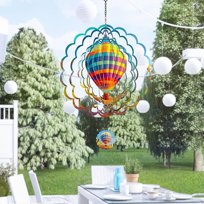 Hanging Decor Outdoor,Outdoor Garden Decor,Wind Spinners Outdoor Colorful Hot Air Balloon Hanging Decor,Ornaments Kinetic Yard Art, Valentine Gifts for Women,Family,Friends