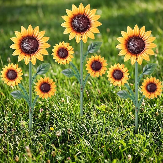 3 Pack Sunflower Garden Stakes Set - Metal Flowers Decoration Spring Summer Outside Yard Art for Lawn, Patio, Pathway