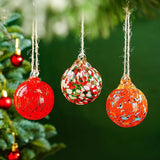 Set of 3 Hand Blown Glass Ball Ornament 2.3in Hanging Glass Gazing Balls Decor for Garden Patio