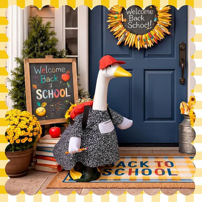 Blue Hoodie Goose Outfit Sweatshirt Porch Goose Clothes Dress with Wide Hat Sunglass for 23'' Geese Statue Outdoor(Back to School)