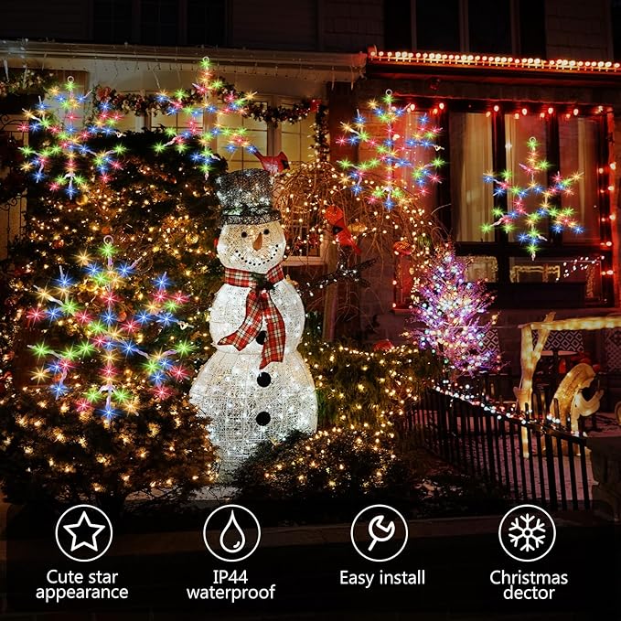 Tuanse 8 Pcs Christmas Silhouette Window Lights Christmas Snowflake Lights with Remote Control LED Lighted Snowflake Decorations Xmas for Window Wall (Colorful)