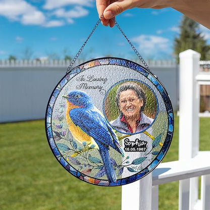 NAZENTI Custom Memorial Photo Gift for Grandma, Keepsake and Remembrance, Sympathy in Memory of Loved One Gifts, in Loving Memory Gifts Sympathy Personalized Stained Glass Window Hanging