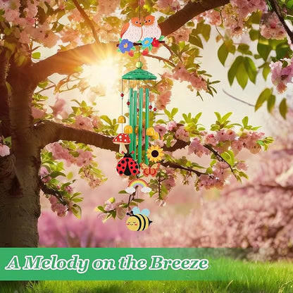 Green Hummingbird Wind Chimes for Outside Holiday Decor with Rainbow,Butterfly,Bee,Ladybug and Gift Box Metal Wind Chime for Porch Garden Patio