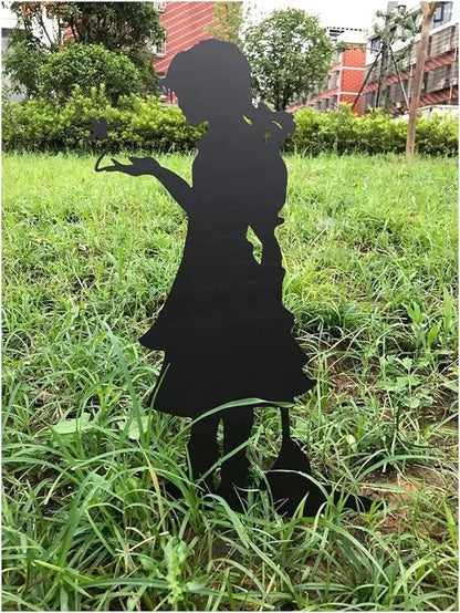 Butterfly Girl Silhouette Sculpture,Shadow Art Garden Figurines, Metal Garden Fence Stake for Lawn Outdoor Patio Home Decor (B)