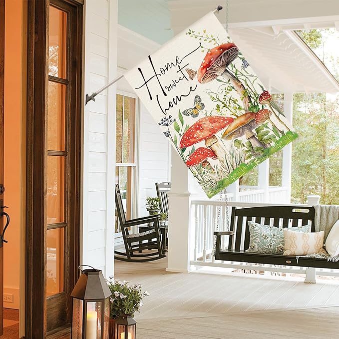 AVOIN colorlife Home Sweet Home Spring Mushrooms House Flag 28 x 40 Inch Double Sided, Seasonal Flowers Welcome Yard Outdoor Flag