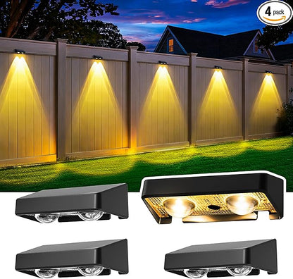 Solar Fence Lights Outdoor,50 LM 11 Modes & 9 Colors Solar Lights with Brighter LED Focus Lens Waterproof IP65 for Wall Backyard Deck Patio Porch Step Railings Pool Decor（4 Pack）