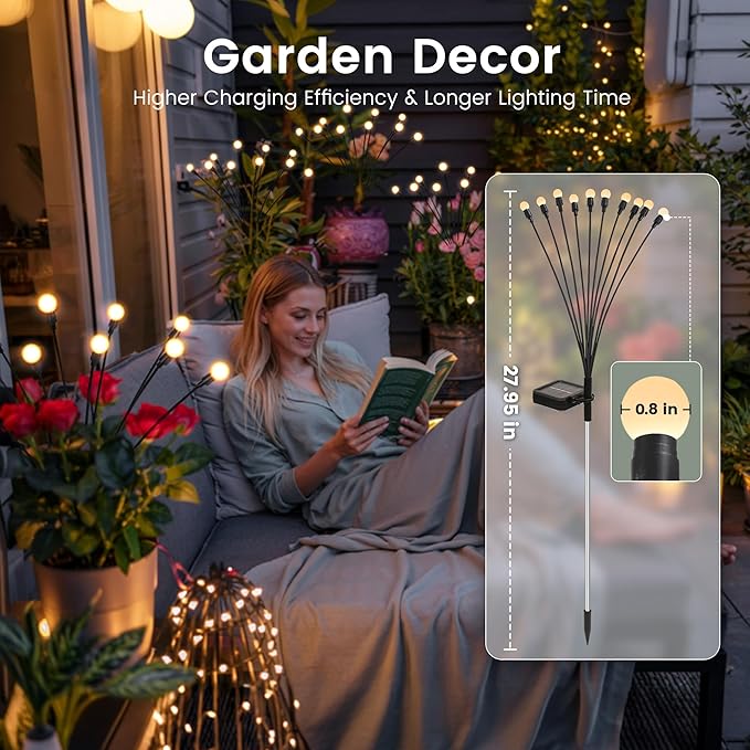 Solar Christmas Decorations, 50 LED Firefly Solar Christmas Lights Outdoor Waterproof, Garden Lights for Yard Porch Patio Decor (5 Pack)