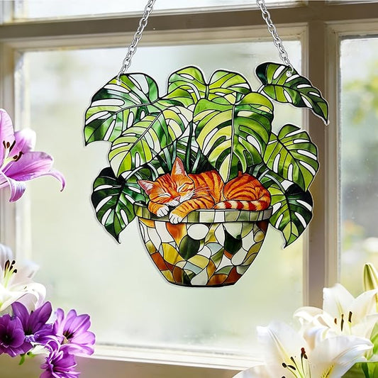 Stained Glass Sun Catchers Indoor Window, 8 in Suncatchers for Windows Hanging, Mother's Day Birthday Gifts for Women Men Mom Nana