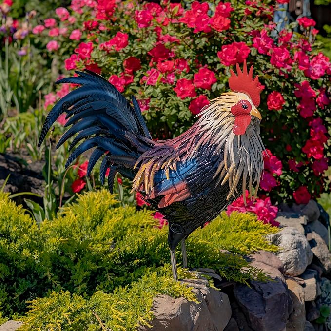 Zaer Ltd. 2.3 Ft. Tall Fancy Ornate Metal Rooster Statue Decorations (Chester)
