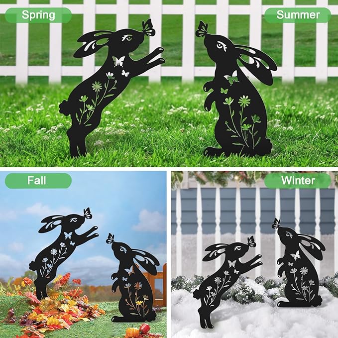 Easter Decorations Outdoor,2 Pack Metal Silhouette Bunny Garden Decor,Rabbit Yard Art Stakes for Yard,Lawn,Patio,Easter Gifts for Women