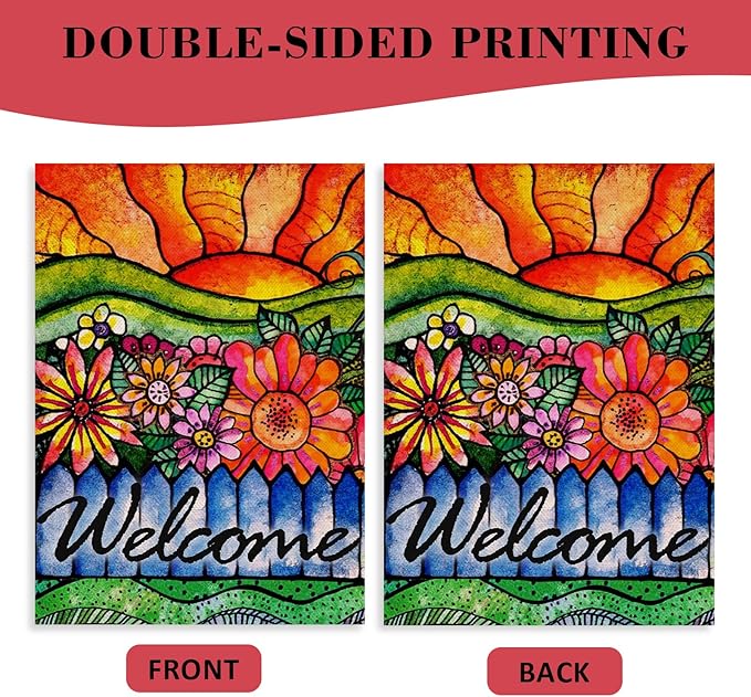 Home Decorative Welcome Spring Summer House Flag, Sunshine Watercolor Flowers Garden Yard Abstract Floral Outside Decorations, Sunrise Fall Farmhouse Outdoor Large Decor Double Sided 28 x 40