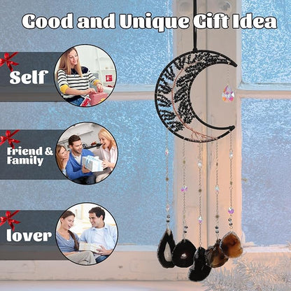 Black Dream Catchers, Dreamocean Moon Tree of Life Dream Catcher with Agate Crystal Suncatchers for Windows Hanging Prism Rainbow Maker Pendant Unique Crystal Gifts for Women