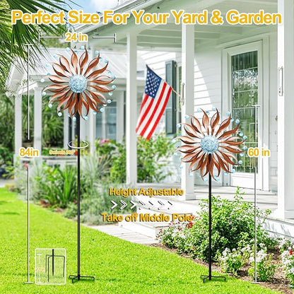 LimeHill Wind Spinners Outdoor Metal Large Wind Spinners for Yard and Garden, Kinetic Wind Sculptures & Spinners with Stake for Family (24" W x 84" H)