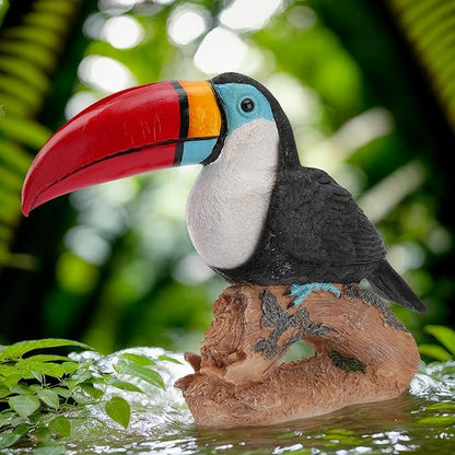 Real Toucan Statue,Colorful Outdoor Bird Decor Sculpture- 14.2" Resin Bird Outdoor Animal Ornament, Tropical Tiki Bar Decor, Waterproof & Weather-Resistant, Perfect for Garden, Patio, Yard