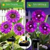 ANGMLN Solar Lights Outdoor Garden Decor, 5 Pack with 15 Purple Sunflower Lights, Solar Flowers Waterproof, Birthday Gifts for Mom Women, Outside Decorative Light for Landscape Yard Patio Lawn